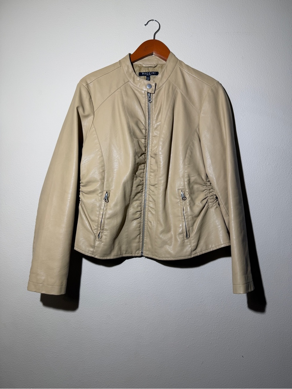 Baccini Beige Faux Leather Moto Jacket Petite XL